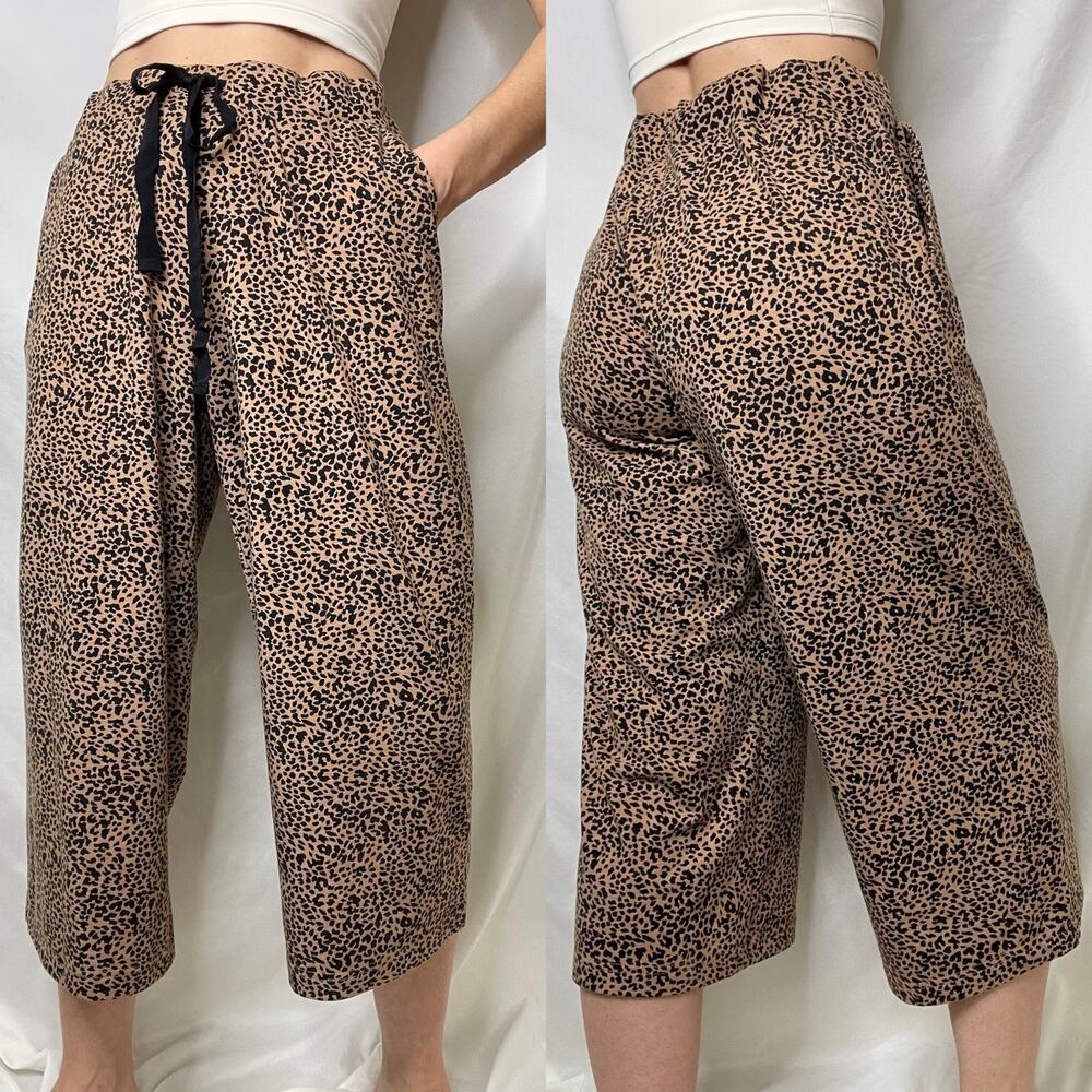 Lands' End‎ wide leg crop animal print pajama pants leopard cheetah cropped M